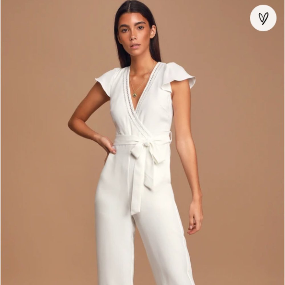 Lulus Chic White Short Sleeve Jumpsuit - Size Smal